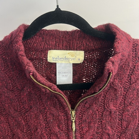 IrelandsEye Irish Knitwear Lambswool and Silk Sweater Maroon Full Zip Size S Lux - Picture 2 of 5